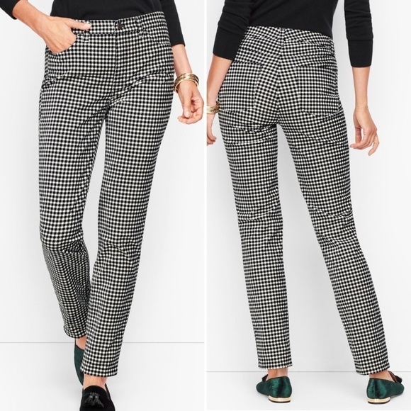 Talbots Velveteen High Waist Straight Leg Pants 4 black gingham stretch casual - Picture 1 of 12